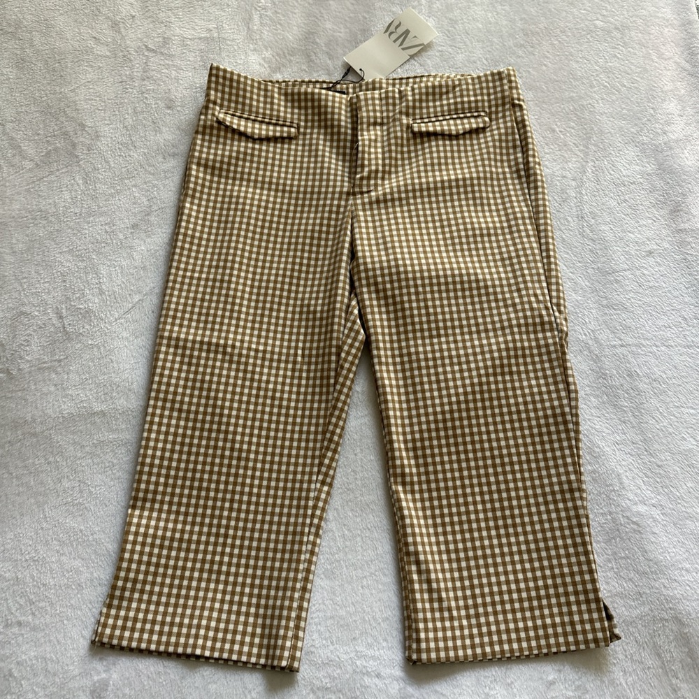 Zara Tan Checkered Chinos for women, size S, new with tag